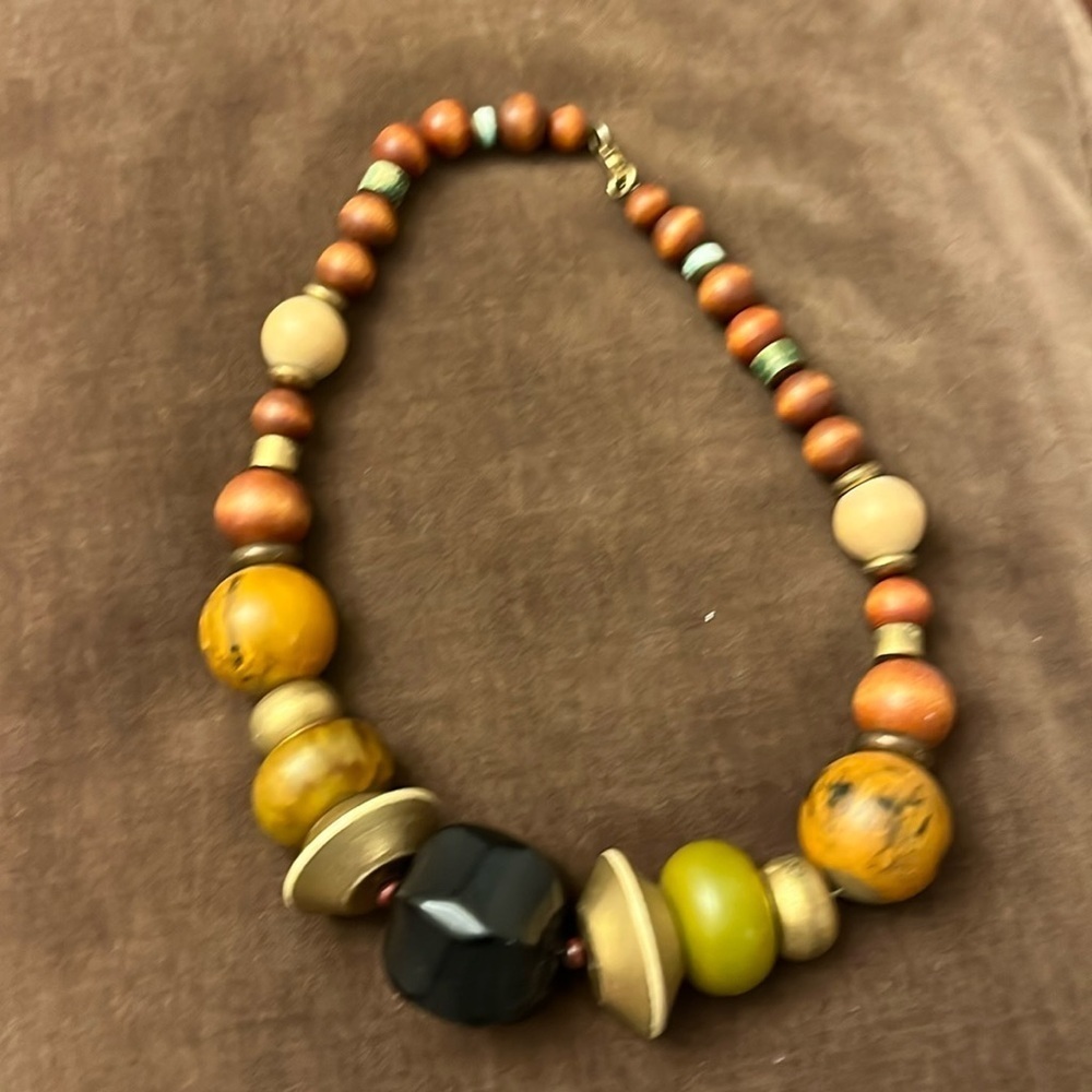 Vintage 80s Chunky Textured Wooden Necklace